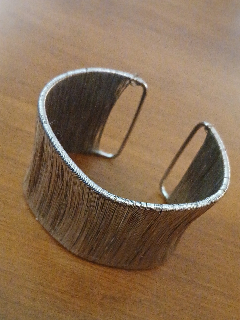 Silver Tone Wire-Wrapped Cuff Bracelet - Elegant Metallic Wristband